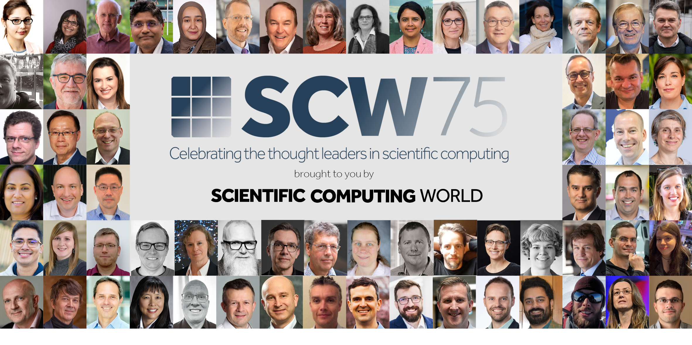 A montage of the SCW75 above the SCW75 logo and text reading Celebrating the thought leaders in scieintific computing brought to you by Scientific Computing World