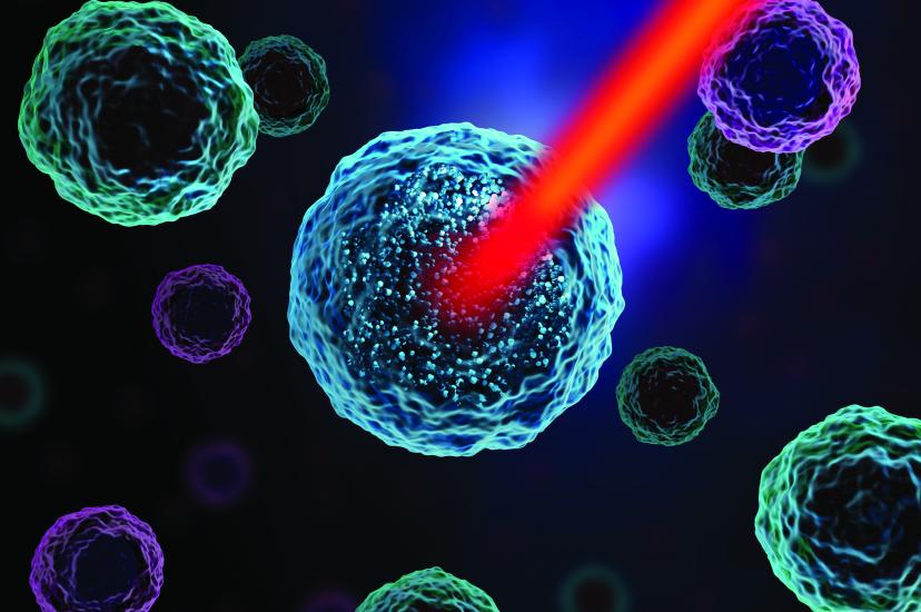A graphic of a cell being destroyed by a laser
