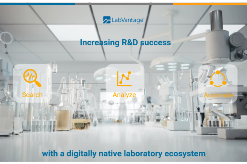 Microscopes in a lab with Labvantage logo