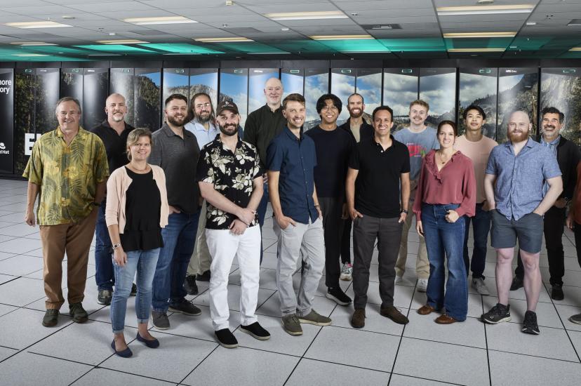 Members of the ICECap team pose in front of Lawrence Livermore National Laboratory’s exascale-class El Capitan supercomputer.