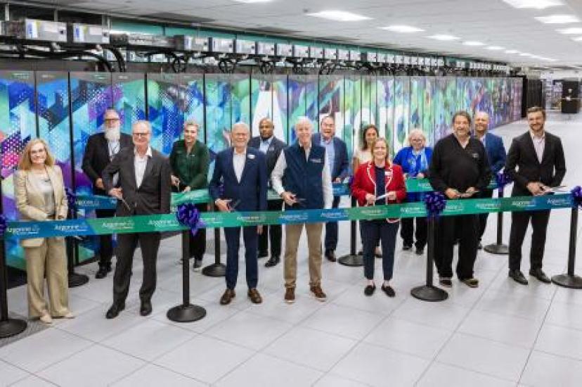 Secretary of Energy Chris Wright and leaders from Argonne, Intel and HPE cut the ribbon to celebrate the Aurora exascale supercomputer.