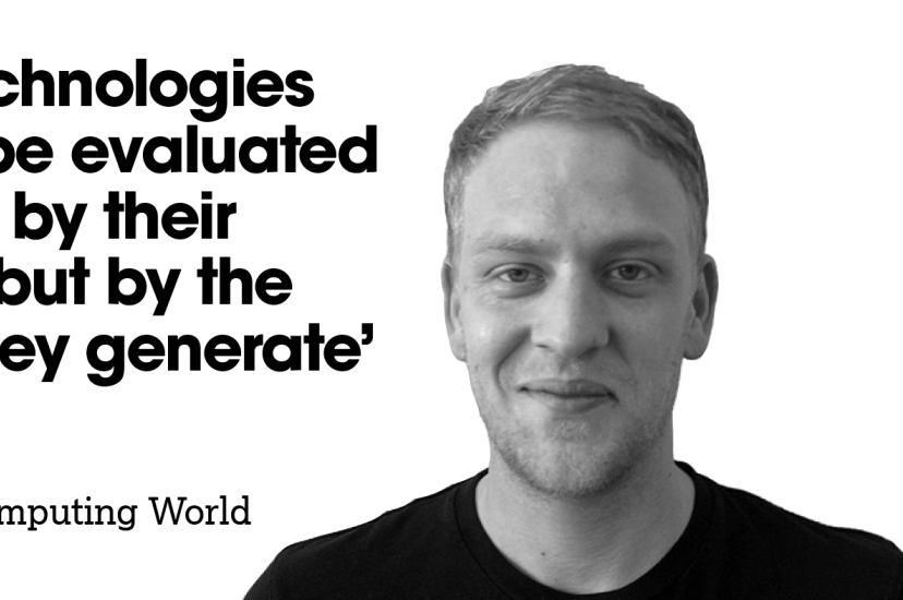 A white man in a blck t-shirt next to a column f text that reads: '‘New technologies should be evaluated not only by their novelty but by the value they generate’ -– Robert Roe, Editor, Scientific Computing World 