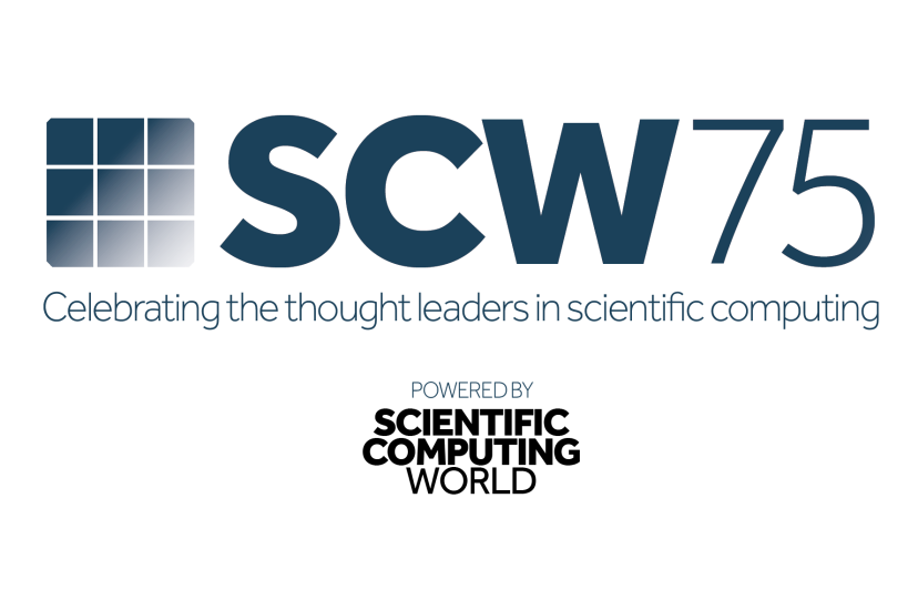 SCW75 logo. Blue text on a white backround that reads SCW75 -- Celebrating the thought leaders in scientific computing. Powered by Scientific Computing World
