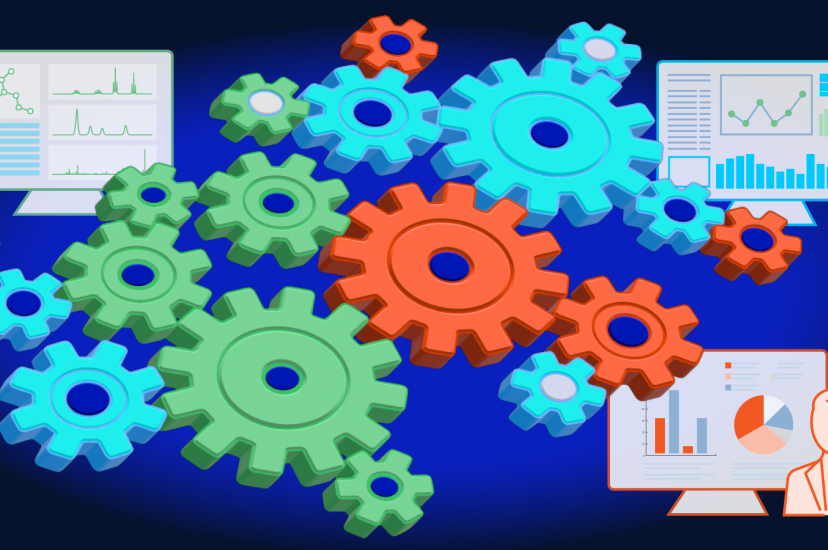 Conceptual diagram showing the flow of analytical data from laboratory instruments through automated processing pipelines to unified study records, with scientists controlling workflow configuration through an intuitive interface