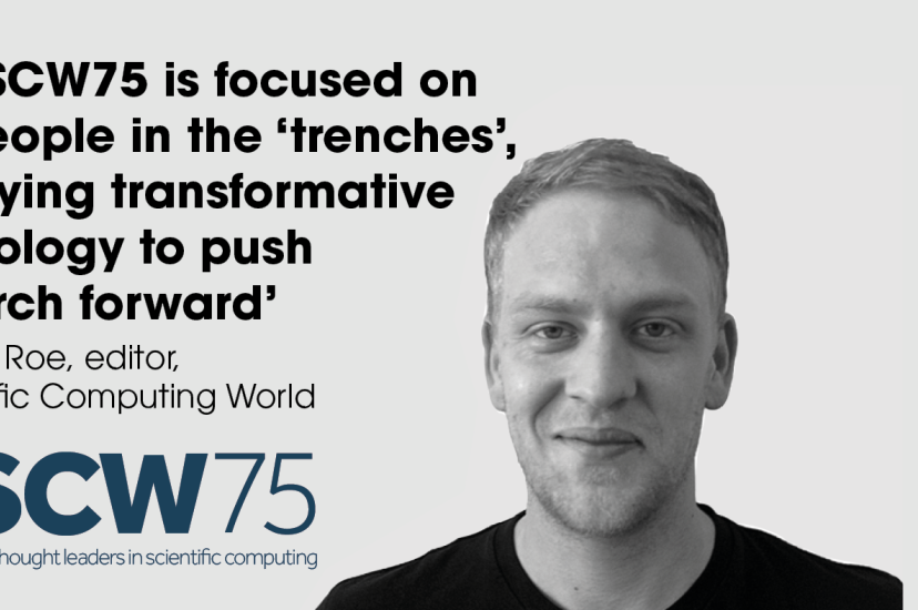 A picture of Scientific Computing World editor Robert Roe next to a logo for the SCW75 and a quote that reads: '‘The SCW75 is focused on the people actively in the ‘trenches’, deploying transformative technology  to push research forward’ – Robert Roe, editor, Scientific Computing World' 