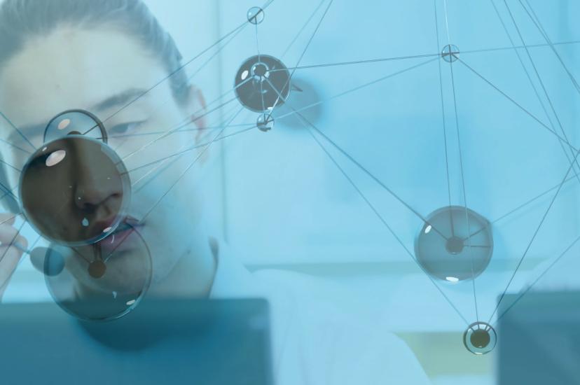 A scientist examines visual data