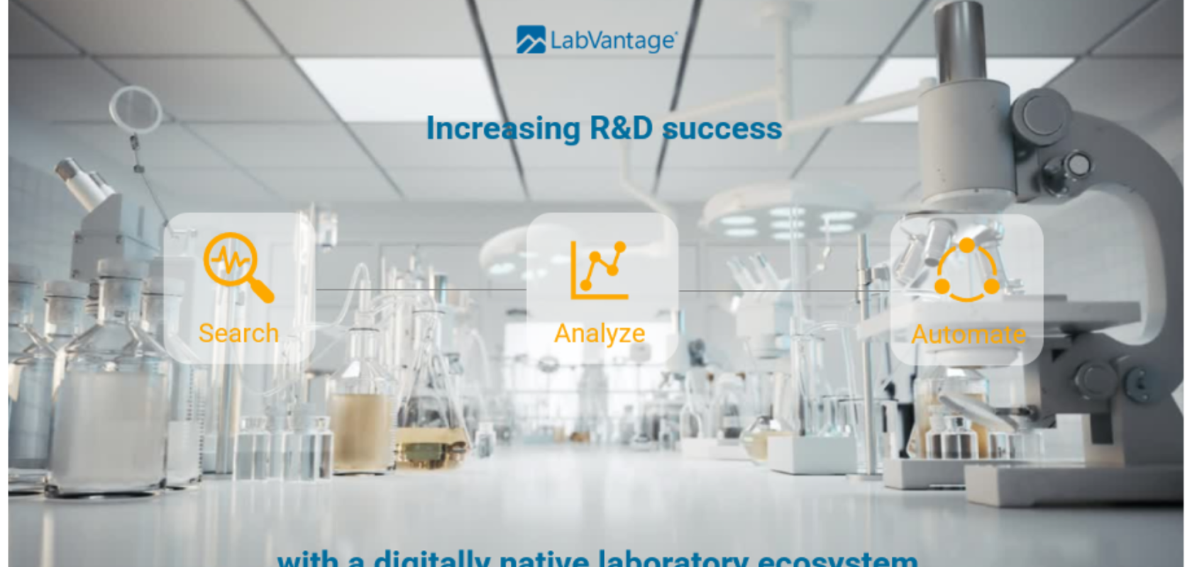 Microscopes in a lab with Labvantage logo