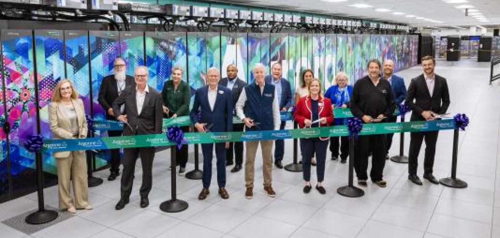 Secretary of Energy Chris Wright and leaders from Argonne, Intel and HPE cut the ribbon to celebrate the Aurora exascale supercomputer.