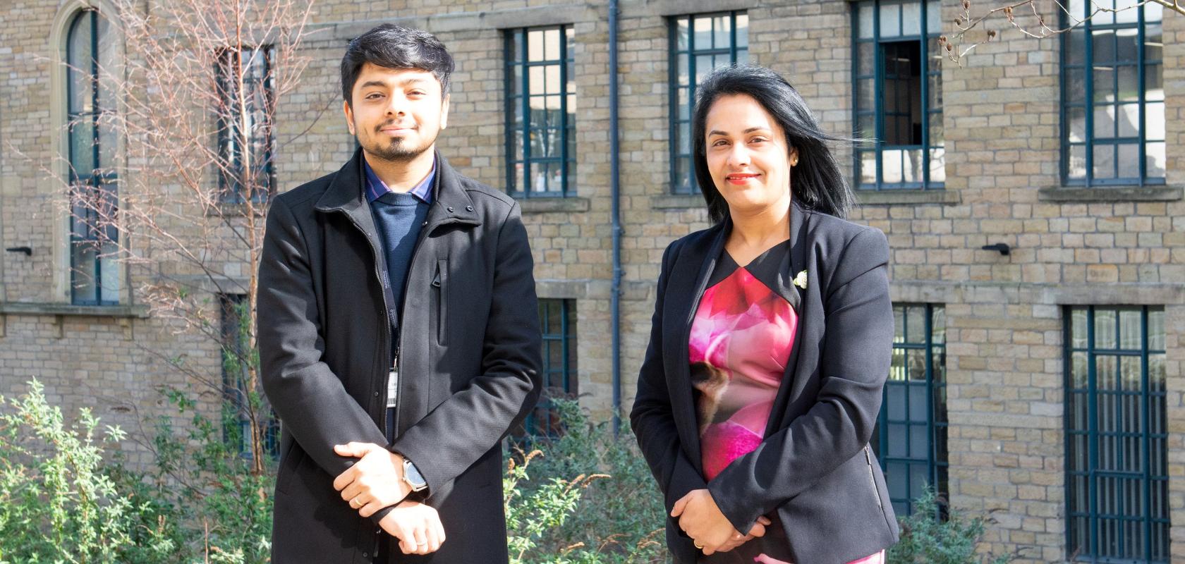 University of Huddersfield PhD Researcher Dhruv Patel with lead PhD Supervisor Dr Anju Johnson