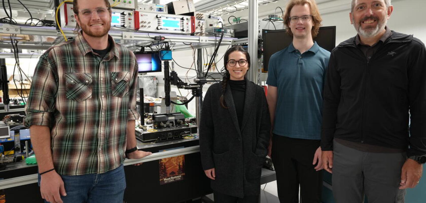 NIST researchers Grant Brodnik, Alexa Carollo, Lindell Williams and Scott Papp, among others, worked to make integrated circuits for light by depositing complex patterns of specialised materials onto silicon wafers.
