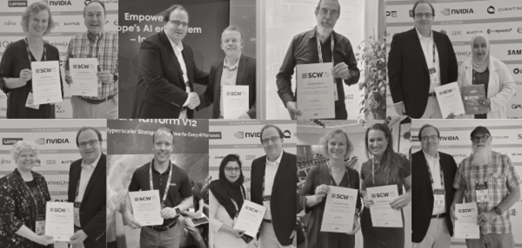 Collage of SCW75 honourees receiving their certificates at ISC High Performance 2026, celebrating achievements in high-performance computing, AI and scientific research.