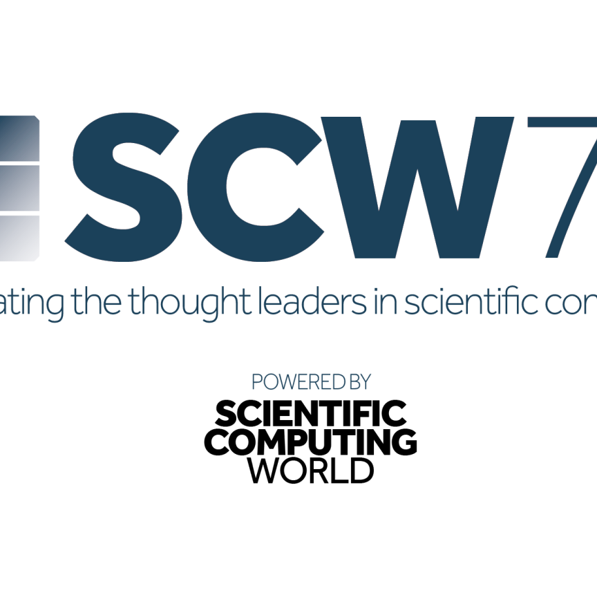 SCW75 logo. Blue text on a white backround that reads SCW75 -- Celebrating the thought leaders in scientific computing. Powered by Scientific Computing World