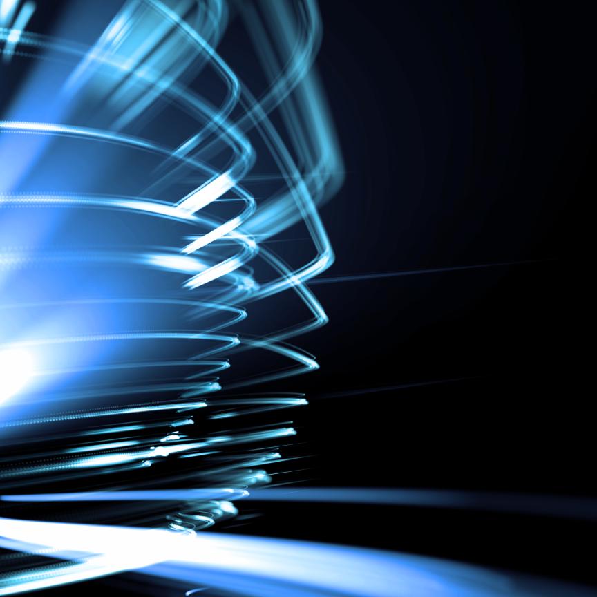 Abstract blue light trails and high-speed data streams against a dark background, symbolising high-performance computing, AI workloads and ultra-fast processing power.