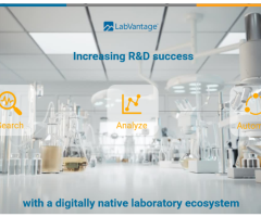 Microscopes in a lab with Labvantage logo